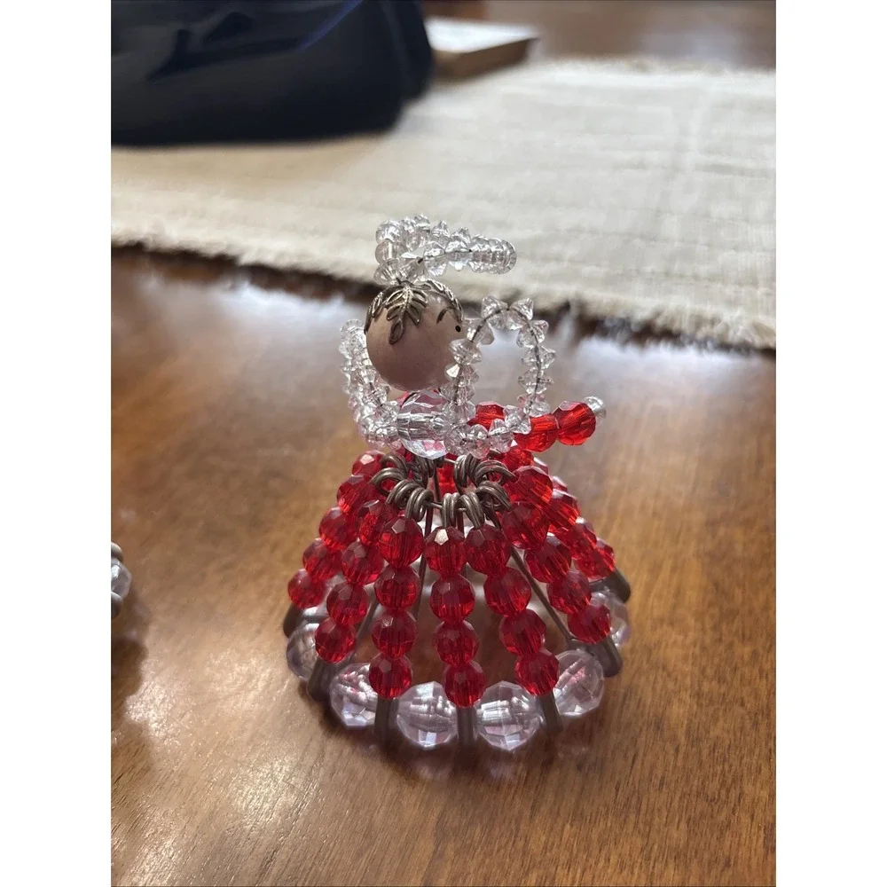 Vintage Safety Pin Beaded Doll Ornaments Set Of 2‎ Red And Yellow